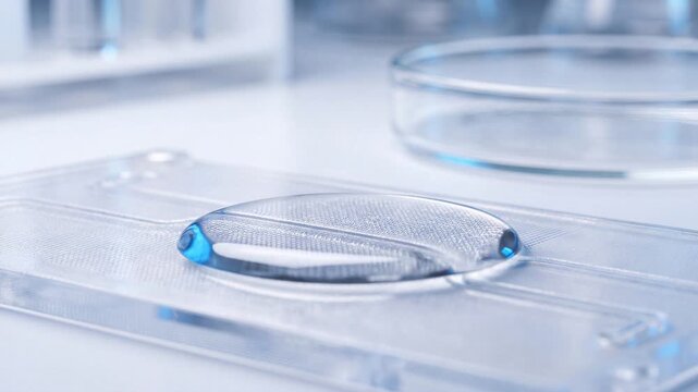 Water Droplet Spreading on Microfluidic Slide in Lab &mdash; Macro