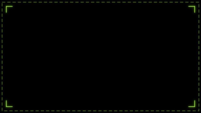 Digital camera viewfinder overlay with green focus frame and reticle for cinematic recording and interface animation 4k