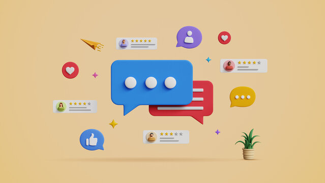 3D Customer Feedback with Random Rating Icons. Customer Service Satisfaction, Open Customer Opinion for Product and Services, 5 Star Rating, Experience Review or Evaluation Concept
