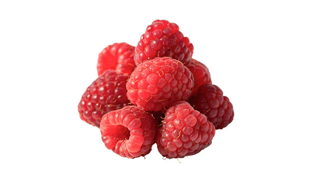 Heap of fresh ripe red raspberries isolated on transparent background.