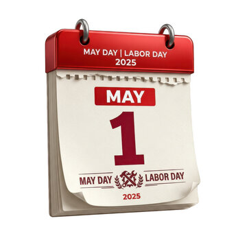 Red tear off wall calendar showing may 1st date isolated on white background