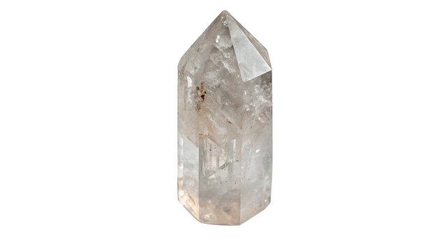 Natural clear quartz crystal point mineral isolated on transparent background.