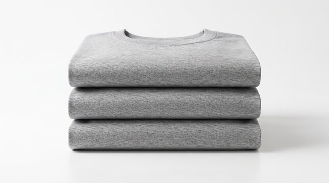 A neat stack of comfortable grey crew neck sweatshirts sits ready for organized retail display or personal clothing storage solutions to help maintain a perfectly sorted and tidy fashion