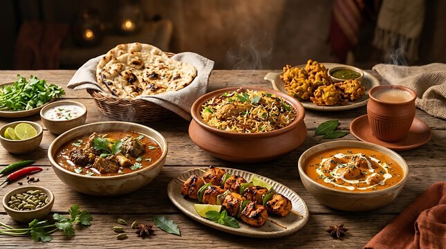 Delicious Indian Feast A Table Spread with Authentic Cuisine and Traditional Dishes.