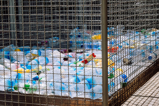 Image of Plastic bottles and containers prepared for recycling