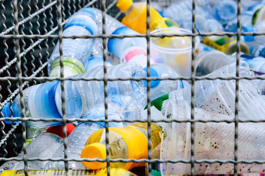 Image of Plastic bottles and containers prepared for recycling