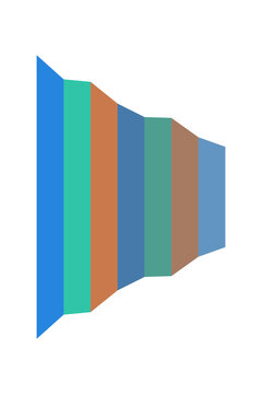 Funnel chart split into left and right halves for A/B comparison. Isolated transparent PNG A/B test funnel visualization for marketing analytics.