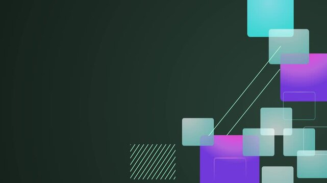 Abstract background with translucent colorful squares diagonal lines and striped accents on the right side animation