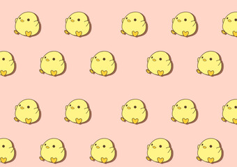 可愛いひよこのシームレスパターン背景イラスト（ピンク） © 故郷
