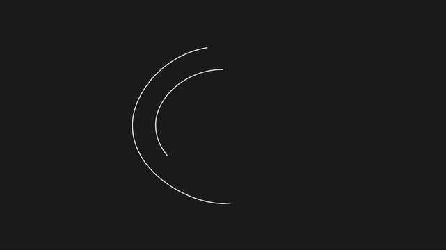 Minimalist 4k white loading spinner animation with concentric arcs on dark background, progress circle