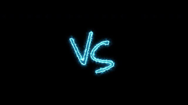 Versus battle blue neon electric cinematic motion graphics lightning slash, dramatic competition style, for games ui opening, match, rival on transparent backrgound, 4k video