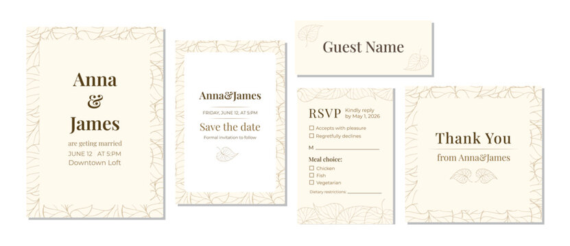 Luxury vintage wedding invitation suite with ornate gold floral borders. Includes invitation, Save the Date, RSVP card, thank-you note, guest name card. Ideal for classic, elegant weddings. 