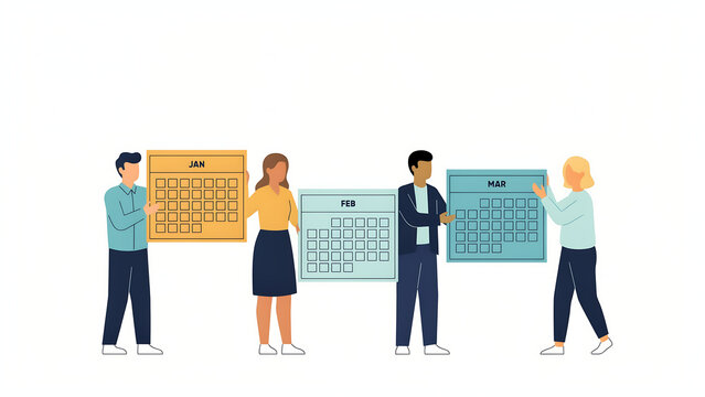 Business People Collaboration Vector Illustration, Office Team Project Planning Character with Presentation Board, Meeting Presentation Template Design Element