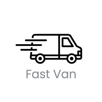 vector illustration of Fast moving delivery van icon with speed lines