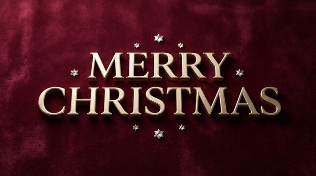 Merry Christmas gold lettering text decoration on a luxury dark red velvet background