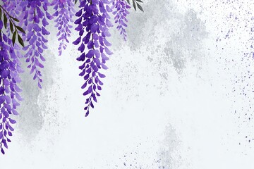 Fototapeta premium Elegant Japanese watercolor background with hanging purple wisteria flowers 