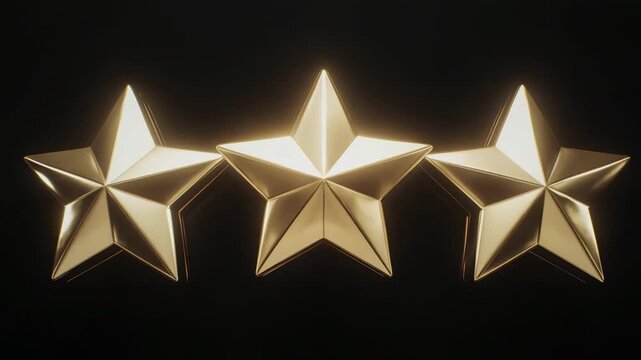 Three golden stars glowing with light against a dark background symbolizing rating and excellence
