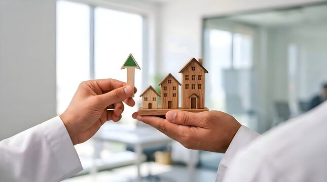 Homeownership and Property Investment Concept with Person Holding Miniature House, Real Estate, Housing Finance, Home Purchase, Property Protection and Financial Security