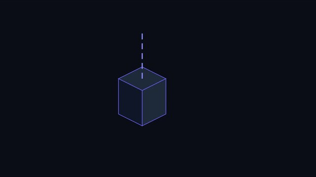 Minimalist isometric cube animation with pulsing line effect on dark 4k background, motion