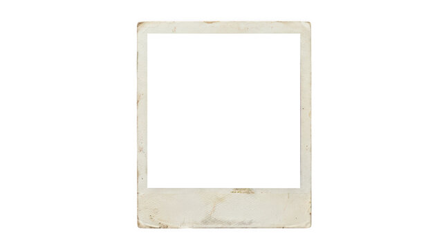Old vintage polaroid photo frame with worn edges isolated on transparent background