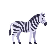 Naklejka premium Zebra icon with striped coat and upright stance, flat illustration