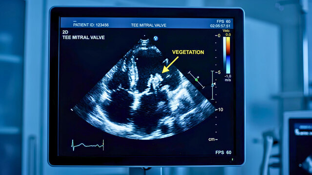 Transesophageal Echocardiogram Showing Mitral Valve Vegetation Indicative of Infective Endocarditis