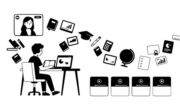 Back to School Online Learning Distance Education Digital Classroom Vector