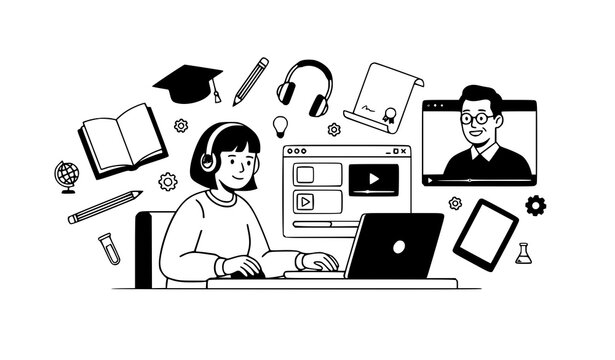 Online Education Distance Learning Digital Classroom Back to School Vector Banner