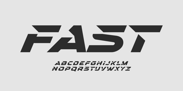 Fast sportive sans serif letters, bold automotive font for dynamic logo, high-speed headline, action-packed typography, race-inspired typographic design. Vector typeset