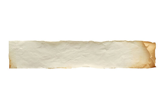 Aged white parchment paper strip with burnt edges