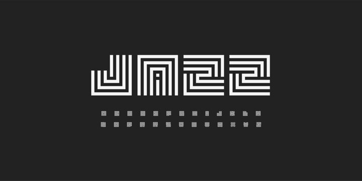 Maze Font Futuristic Logo Squared Lines Alphabet Geometric Lines Letter Set Modern Typography, Labyrinth Typographic Design for Game Title Technology Science Headline and Logotype. Vector Typeface