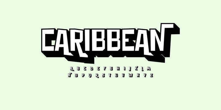 Caribbean Cartoon audacious alphabet, playful uneven letters, bold geometric graffiti font for kid toy logo, youthful lettering, joyful headlines, and comic book typography. Vector typeset
