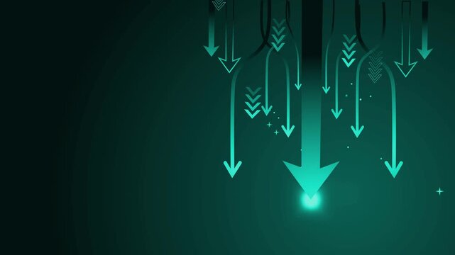 Abstract dark background with glowing downward arrows and lines modern digital design with copy space animation