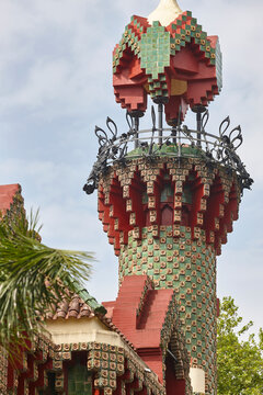 Art noveau building in Comillas. El Capricho de Gaudi. Spain