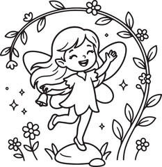 Fototapeta premium Happy woman dancing outdoors in floral dress with butterflies