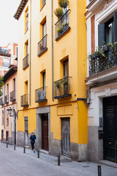 Old narrow picturesque street in Madrid