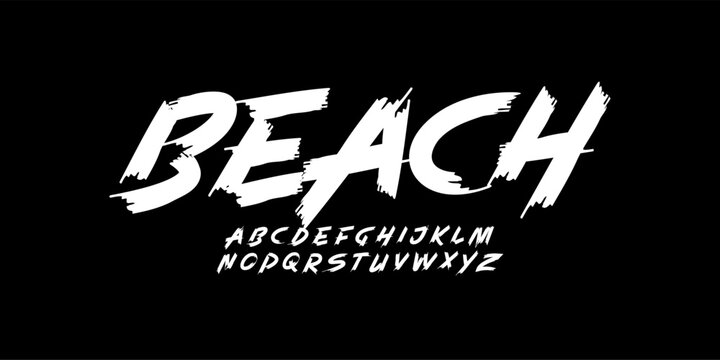 Beach art font wild alphabet dynamic handwritten font for modern bold braush roll logo, spirited expressive headline, youth urban typography vibe. Rebellious art typographic design. Vector typeset
