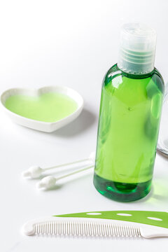 natural organic cosmetics with herbs for baby on white background