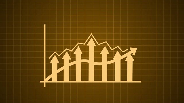 Growth chart with rising arrows and a curved line showing progress success and business increase animation