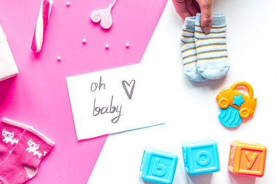 birth child baby shower concept boy or girl top view