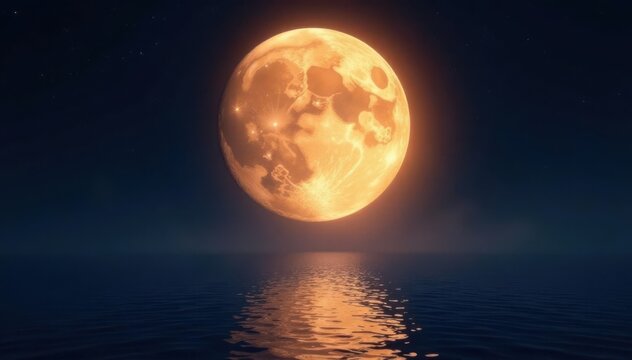 Giant full moon dominates black void, ethereal glow, bright, full moon photography, astrophotography