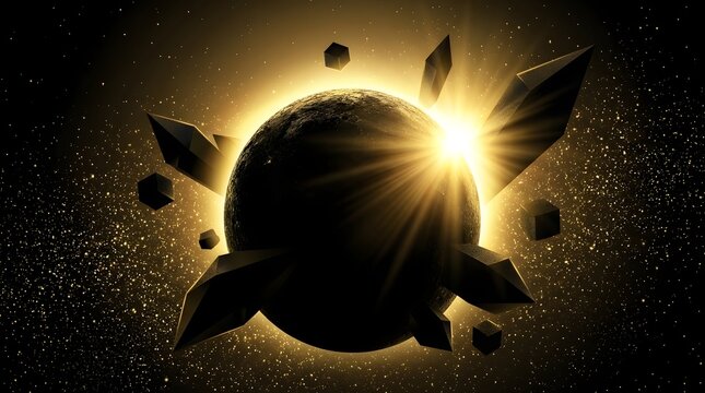 Dark Earth with Bright Solar Burst and Geometric Shards