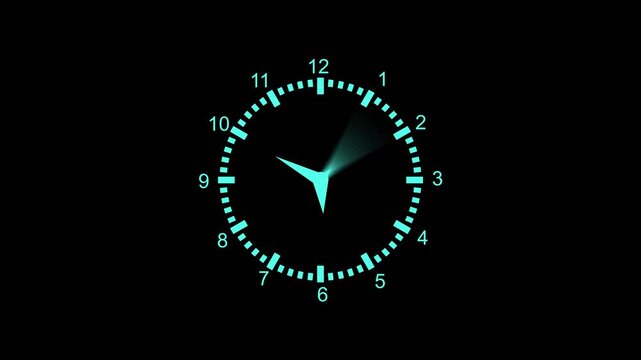 Minimal analog clock face numbers and hands showing time animation
