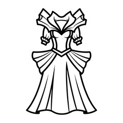 Fototapeta premium Elegant queen or princess fantasy dress outline vector illustration