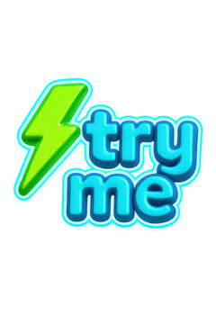 Glossy 3D volumetric typography featuring the text try me alongside a bright lightning bolt.