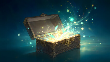 Naklejka premium 魔法の光が溢れるギフトボックス、輝く幻想的な質感、キャンペーン告知向け