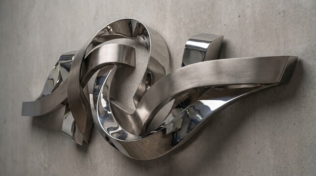 Space Age Metal Art, Abstract Chrome Sculpture on Wall Surface