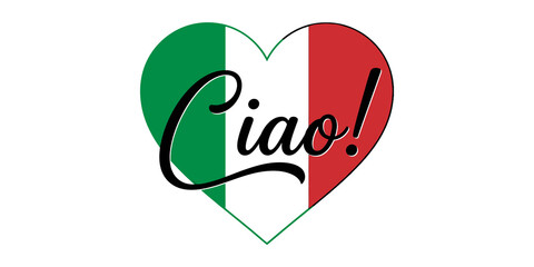 Heart icon with italian flag colors and ciao text greeting message. © Visionix
