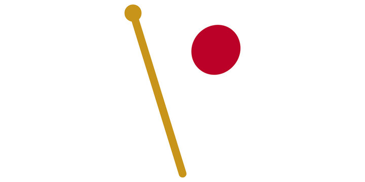 Minimalist graphic icon with golden stick and red circular shape on transparent background.
