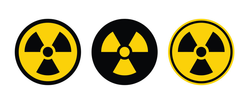 Radiation warning symbol vector icon collection with yellow and black radioactive hazard signs. Concept of nuclear energy, danger, safety, caution and modern vector design.